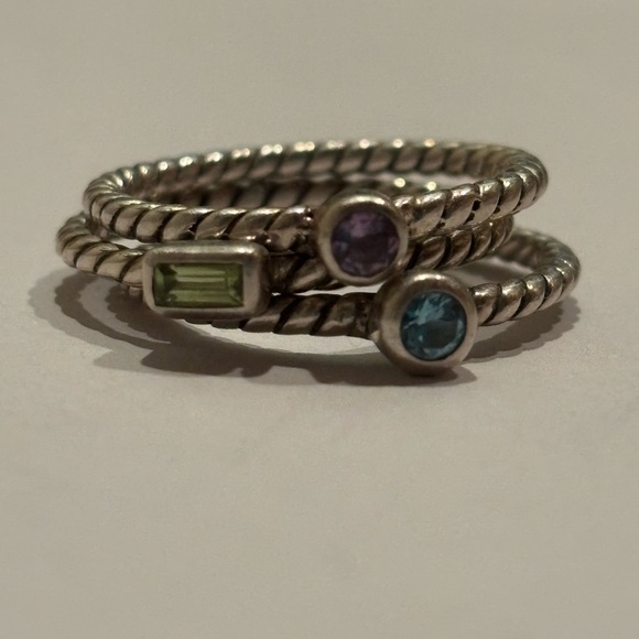 Beautiful Set of 6 Handmade Sterling Silver Multi-Gemstone Stacking Rings - Picture 2 of 16